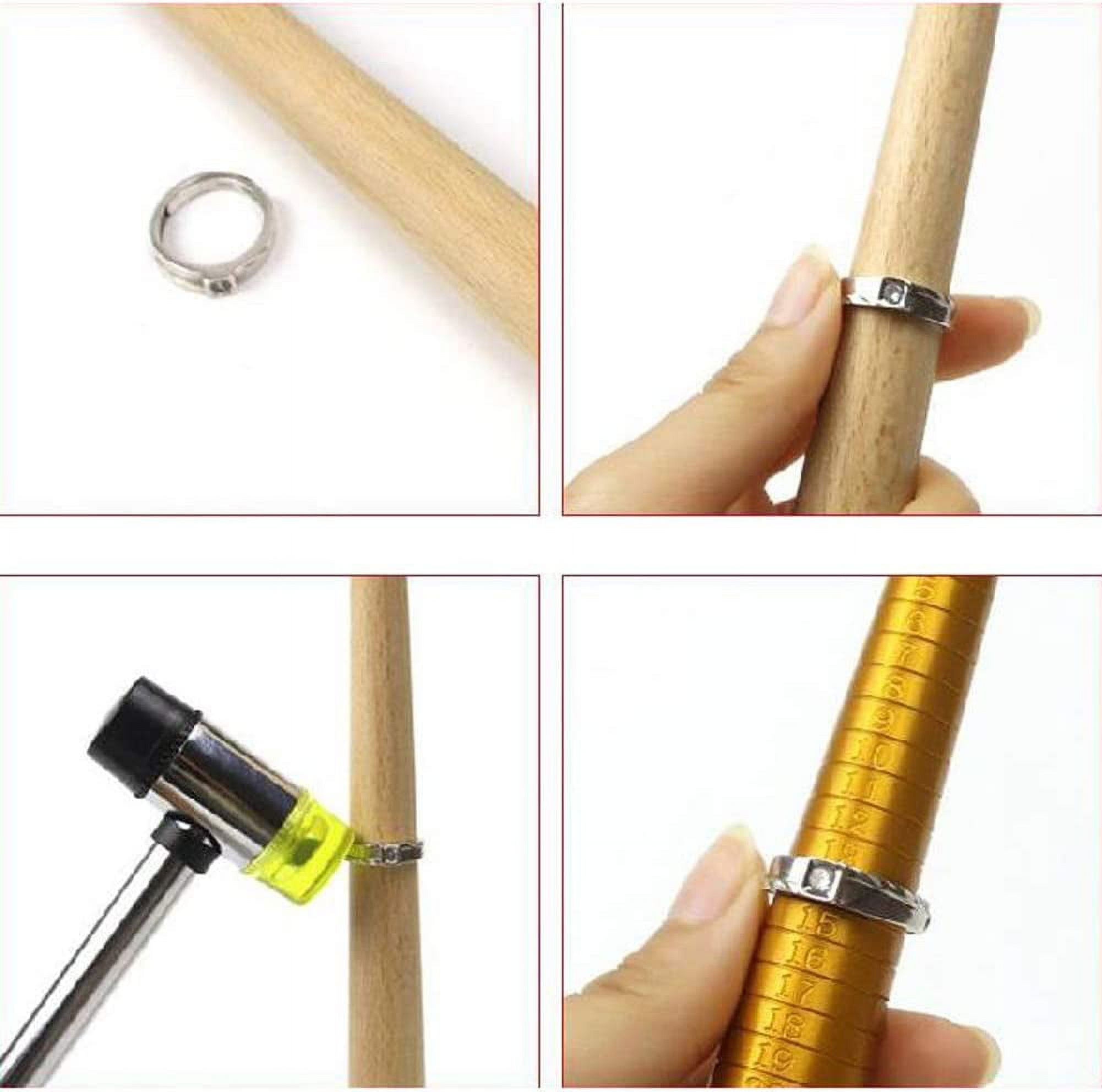 PHYHOO Jewelers Rubber Hammer Mallet with Wood Ring Mandrel Sizer Sizing Adjuster Ring Shaper Repair Tools Jewelry Making Kit