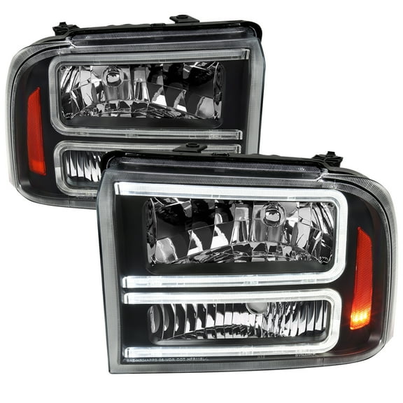 Spec-D Tuning Black LED Bar Headlights Compatible with 2005-2007 Ford F250 F350 F450 F550 Super Duty, Left Right Pair Headlamps Assembly