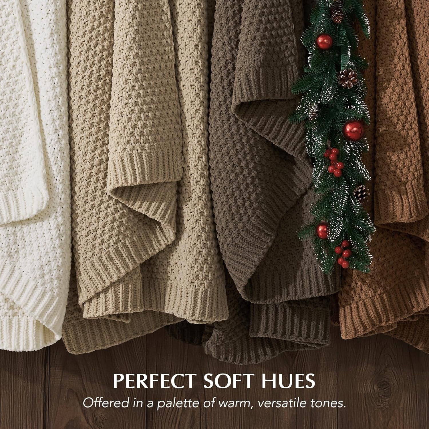 EVERGRACE Chunky Chenille Knit Throw Blanket for Couch, Soft Luxurious Moss Stitch Blankets for Bed, Cozy Decorative Farmhouse Knitted Throws for Sofa, Camel Brown, 60" x 80"