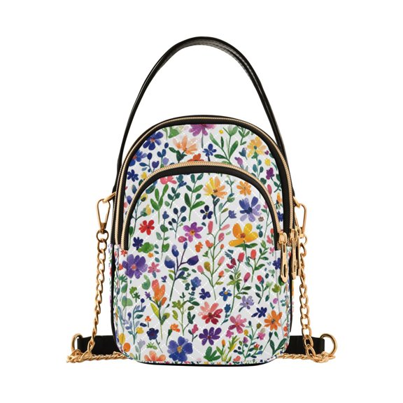 FORMRS Crossbody Bag for Women Quilted Travel Shoulder Cell Phone Purse with Chain Strap Handbag, Green Wildflower Pattern