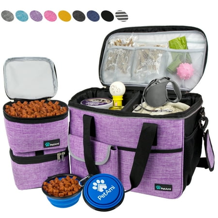 UPC: 0819594027559 | PetAmi Dog Travel Bag  Travel Pet Bag Organizer  Dog Food Travel Bag with Food Container and Bowls  Dog Travel Supplies Gift Accessories for Weekend Camping  Dog Cat Diaper Bag (Purple  Medium)