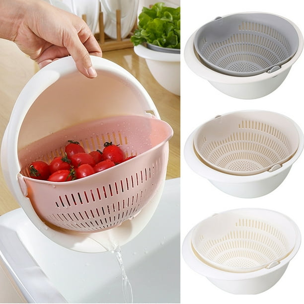 Neinkie 2 in 1 kitchen Strainer Colander Bowl Sets Large Plastic Washing Bowl and Strainer Detachable Colanders Strainers Set Space Saver for