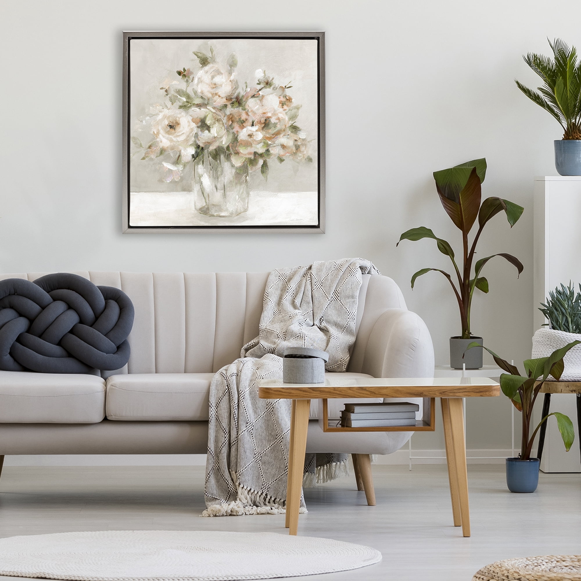 Stupell Industries Soft Neutral Floral Still Life Gray Framed Floater Canvas Wall Art, design by Carol Robinson