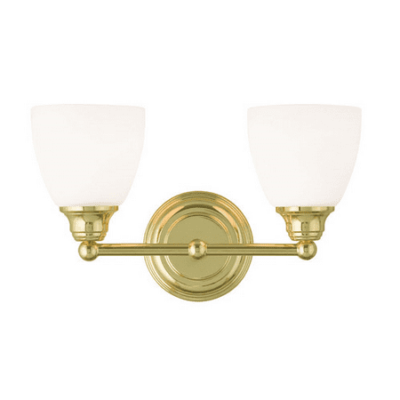 

Bathroom Vanity 2 Light With Hand Blown Satin Opal White Polished Brass size 15 in 200 Watts - World of Crystal