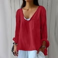 thumbnail image 7 of Women's T-Shirts Casual Loose Plus Size Long Cotton Texture Dress Basic Long Sleeve Shirts for Women Red XL, 7 of 7