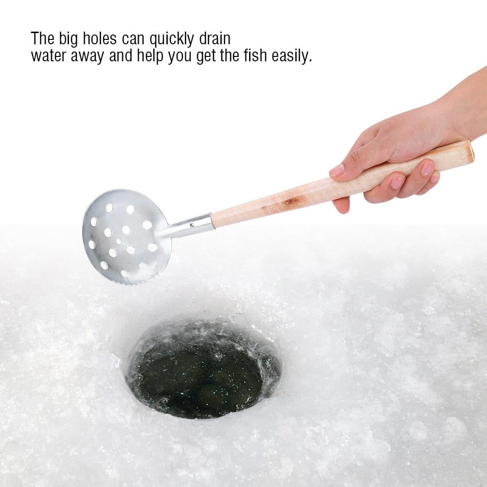 OTVIAP Winter Fishing Metal Ice Skimmer Toothed Scoop Wood Handle