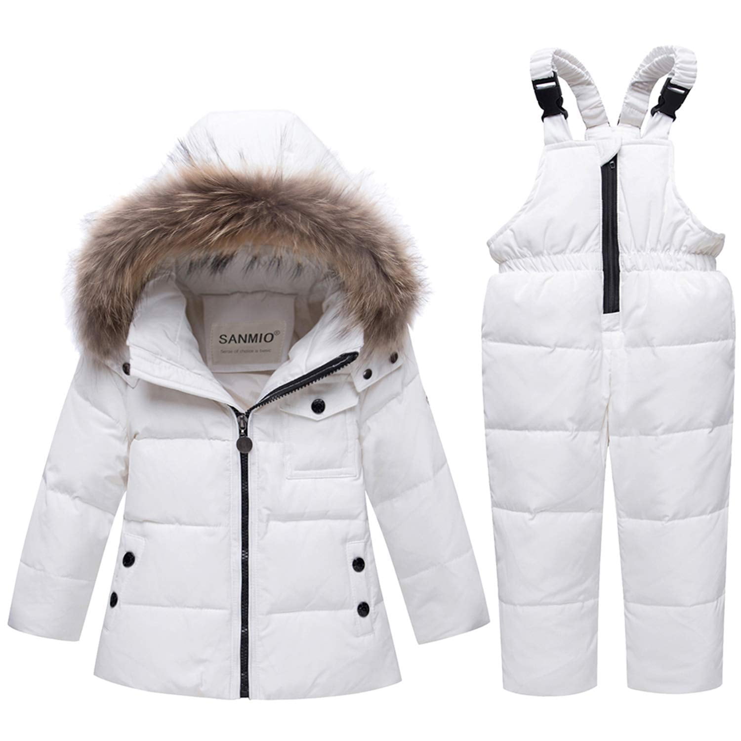 SANMIO Unisex Baby Winter Jacket Warm Snowsuit Down Jacket Ski Suit Cute Hooded Snow Trousers Down Jacket 2pcs Clothing Set Thickened White 