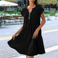 thumbnail image 4 of Vestido de Verano para Mujer, Corta, Cuello en V, Holgado, Informal, Plisado, Túnica Larga, para Playa, Color Negro, Talla L, 4 of 5