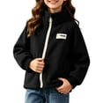 thumbnail image 3 of Owordtank Girls Stand Collar O-Ring Zip Up Fleece Jacket With Chest Label Patch Ribbed Cuffs, 3 of 6