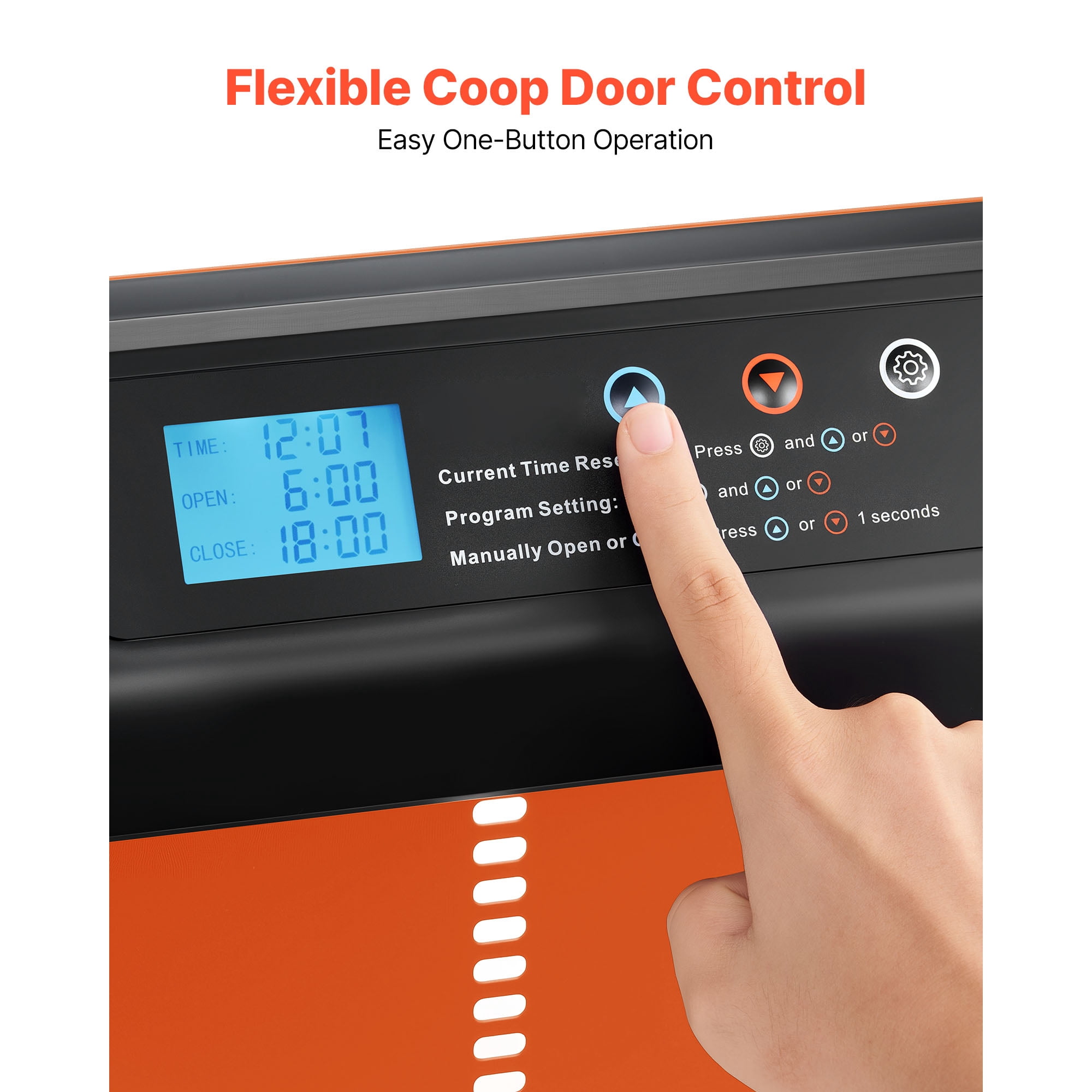 KFFKFF Automatic Chicken Coop Door, Battery-Operated with Timer and Manual Controls, Anti-Pinch Design, Sturdy Aluminum Build, Waterproof Seal, Orange