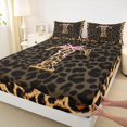 thumbnail image 4 of Manfei Girls Cheetah Print Letter Monogrammed T Queen Sheet Sets 4 Pieces,Teens Kawaii Ribbon Bowknot Bed Set,Breathable Home Decor, 4 of 5