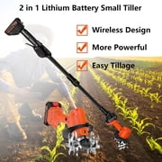 24V Cordless Electric Tiller Cultivator, Handheld Garden Rototiller with 2 Batteries, 4-Inch Tilling Width & Depth, Lightweight 2.6 lbs, for Lawn, Garden, Vegetable Plots