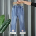 thumbnail image 5 of Huanglei Girls Pearl Bow Embroidered Jeans Wide Leg Flare Denim Pants With Elastic Waist For Toddler Kids, 5 of 5