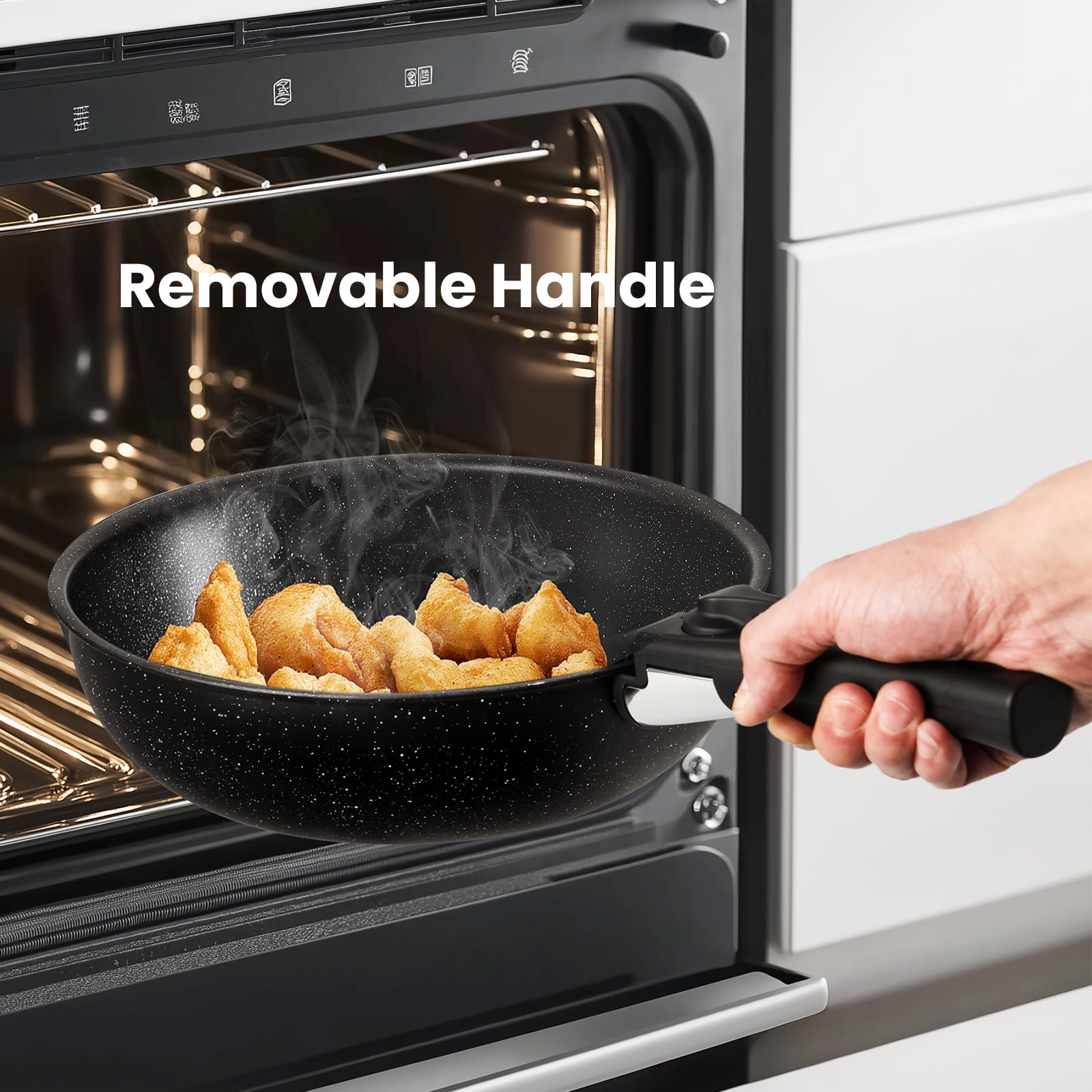 LIFERECORD 12-Piece Nonstick Pots and Pans Set, Granite Coating Cookware Set with Detachable Handle, Induction Compatible, Oven & Dishwasher Safe, Includes Frying Pans, Saucepan & Utensils Black