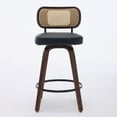 thumbnail image 2 of Set of 3 26" Counter Height Bar Stools, Rattan Cane Back & Upholstered Seat Swivel Stools with Walnut Frame for Kitchen Island or Bar (Walnut/Black), 2 of 9