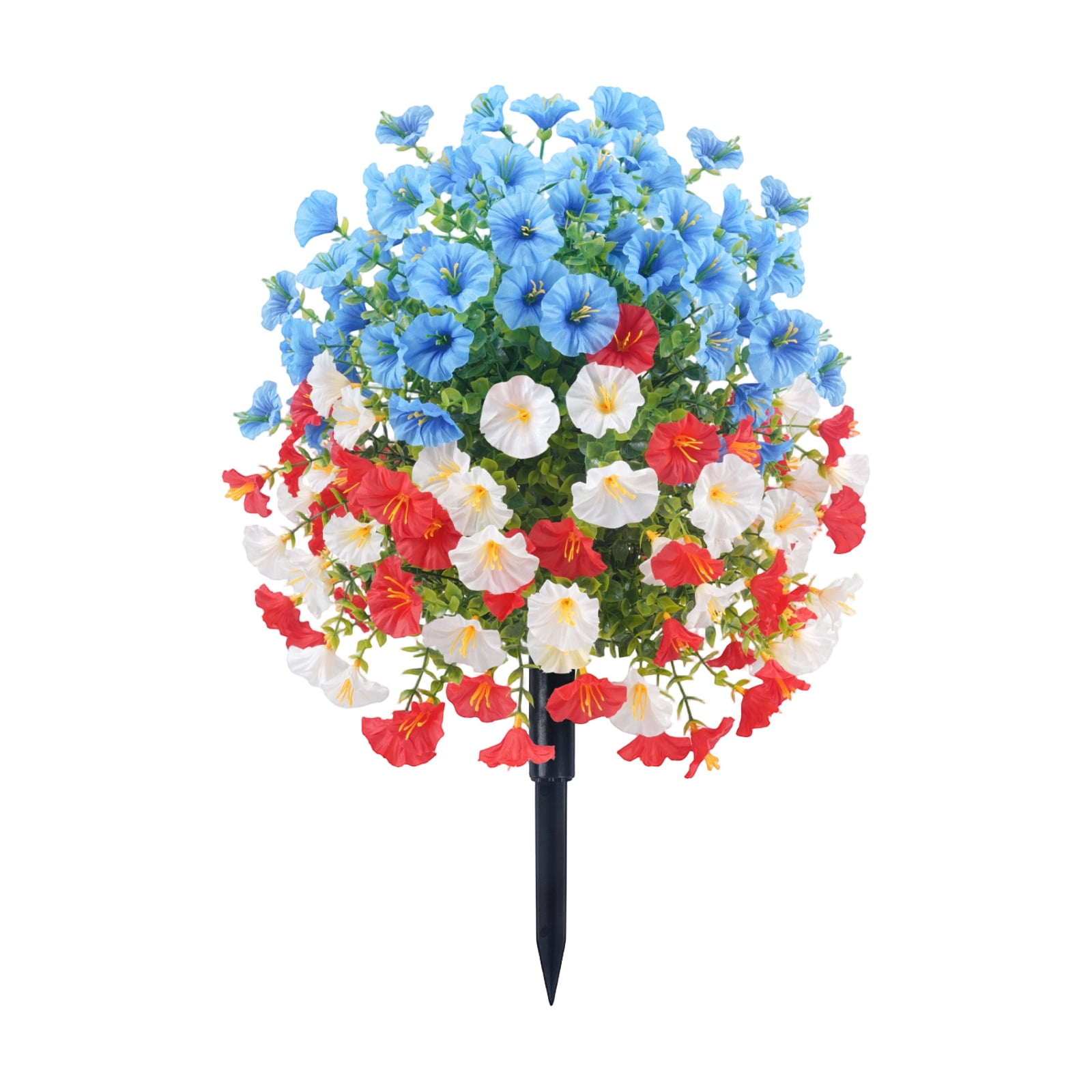 Blue Flowers Artificial for Decoration, Outdoor Yard Decor, Uv Resistant Artificial Flowers, Faux Outdoor Flowers, 1 Pc, 10 in Ground Stake, 4Th of July Celebration, Red White