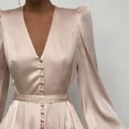 thumbnail image 3 of Women Plain Puff Sleeve Ruffled Button Long Sleeve Dress, 3 of 7