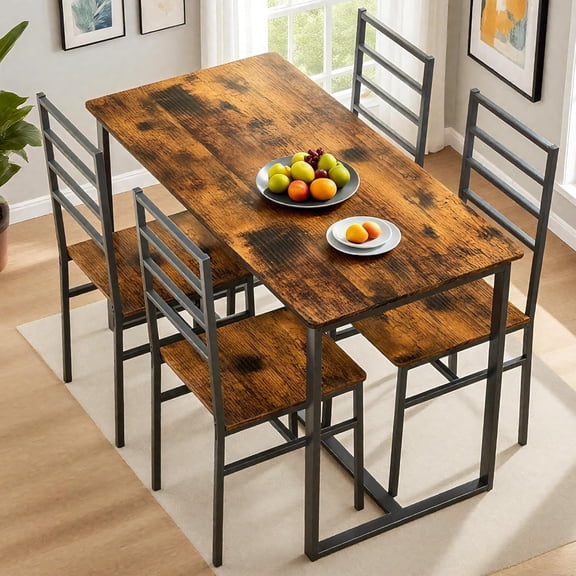 Dining Table Set for 4, Wood Rectangular Dining Table Furniture Set for Kitchen, Dining Room, Small Space, Rustic Dark Brown