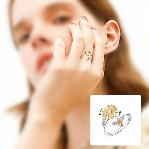 FcBaudy Rings for Women, Gifts for Women Women's Anxiety Sunflower Rotating Open Relieves Anxiety Stress a ring
