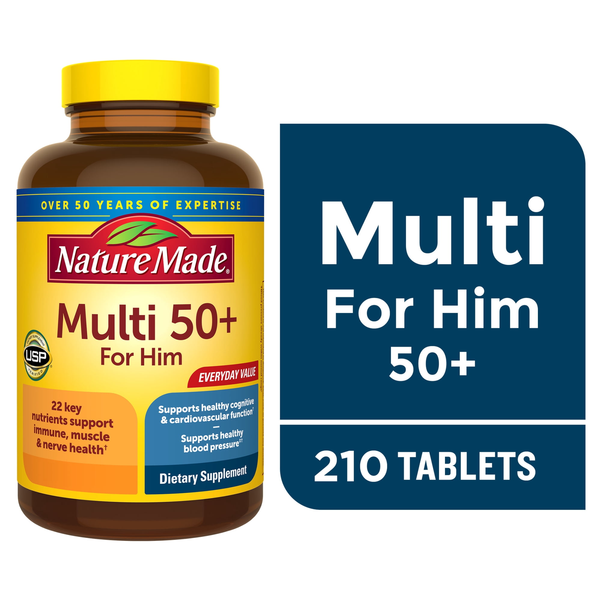 Nature Made Multi Vitamin For Men 50+, Men's Multivitamin for Nutritional Support, 210 Count