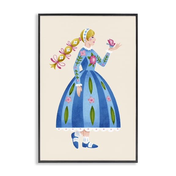 Stupell Industries Eclectic Blonde Folk Girl & Butterfly Black Framed Giclee Art, 12 x 18, by Hannah Moren
