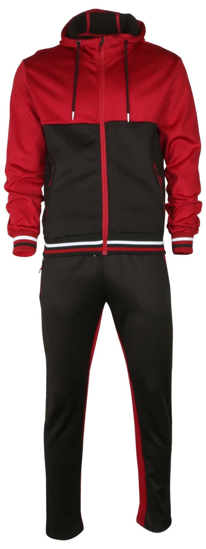 9 Crowns Unique Two Piece Jacket Hoodie and Pant Tracksuit Set (Red ...
