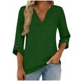 thumbnail image 4 of Mujeres 3/4 Manga de Verano Tops V Cuello Botonado Color Sólido Blusa, Camisetas Casuales de las Mujeres Suelto Ajuste Suave Respirable Primavera de Uso Diario, 4 of 9