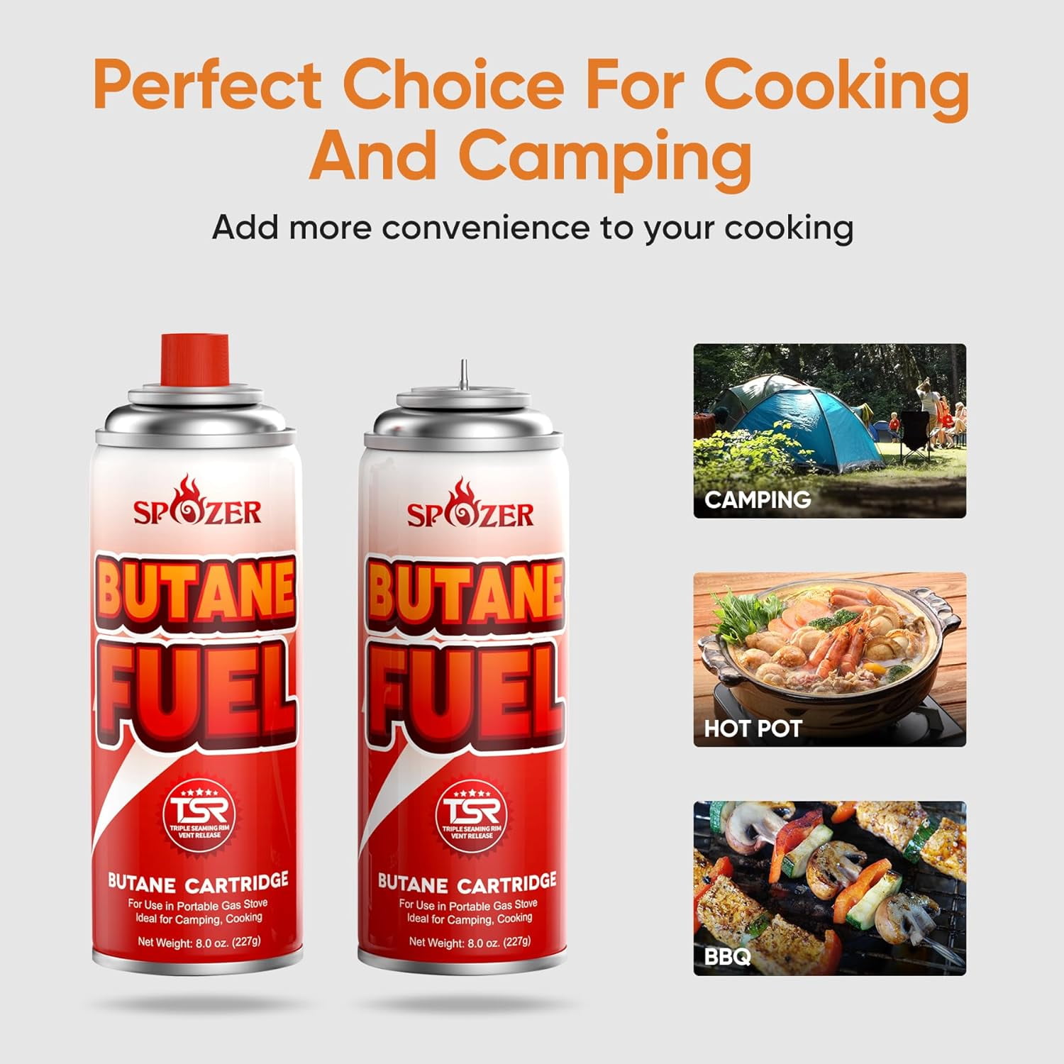 Spozer Butane Fuel Canister 8oz 227g for Portable Camping Stoves and Cooking 24Pcs