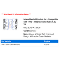 thumbnail image 2 of Intake Manifold Gasket Set - Compatible with 1996 - 2005 Chevy Astro 4.3L V6 1997 1998 1999 2000 2001 2002 2003 2004, 2 of 2
