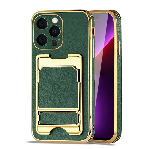 Reiko iPhone 13 Pro Leather Case with Card Holder in Green