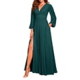 thumbnail image 2 of CIENVNSTG Women Dresses Long Sleeves V Neck Bridesmaid Dresses Wedding Side Slit Flowy Chiffon Evening Formal Dresses Sexy Beach Dress Dark Green 3XL, 2 of 5