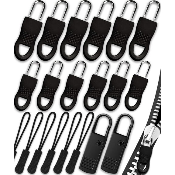 20 Pcs Zipper Pull, Universal Zipper Pull Replacement, Broken Replacement Zippers Pull , (3 Styles 4 Sizes) Black Zippers Pull Handle for Jackets, Luggage, Backpacks, Purses, Boots, Pants, Tents