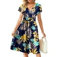 thumbnail image 5 of Maskion Women's Summer Ruffle Short Sleeve V-Neck Floral Short Party Dress with Pockets,M FP Yellow Leaf, 5 of 6