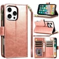 thumbnail image 5 of XPM for Motorola Edge 2025 Leather Wallet Case with Zipper, 9 Card Slots, Cash Pocket, Stand & Strap, Clutch Pouch Design Phone Case Cover (Rose Gold), 5 of 12