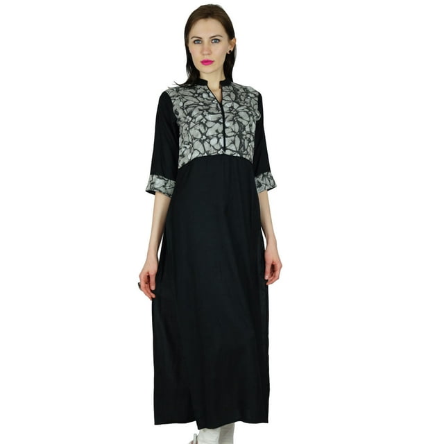Bimba Femme Longue Kurta Kurti Ethnique Personnalisée Tunique Indienne Formelle Blouse à Manches 3/4