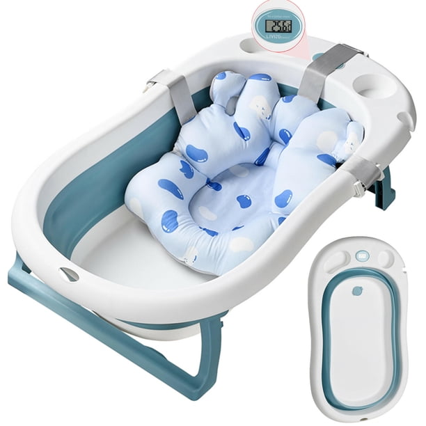 Baby Bath Tub with Cushion and Temperature Display, Foldable Newborn to ...