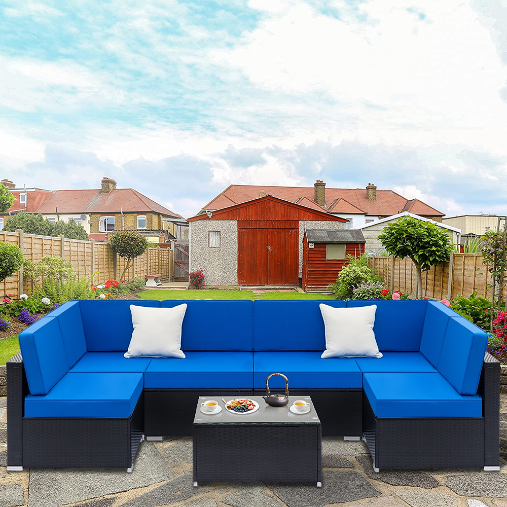 Patio Dining Sets, 7 Piece Patio Furniture Sets, with 6 PE Rattan