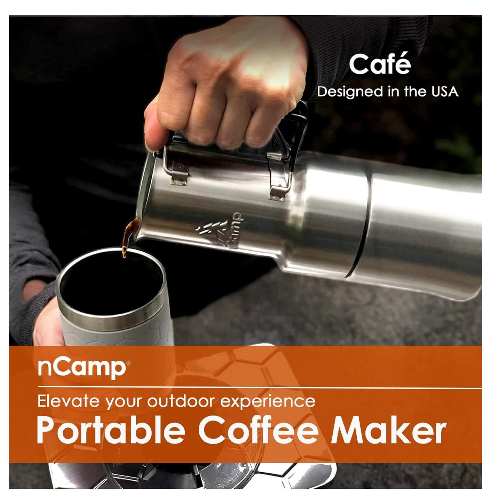 - Café, Portable Coffee Maker, Portable Espresso Machine, Compact Camping Coffee Maker, Stainless Steel Travel Coffee Maker with Camping Coffee Cup, Reusable, 12 oz