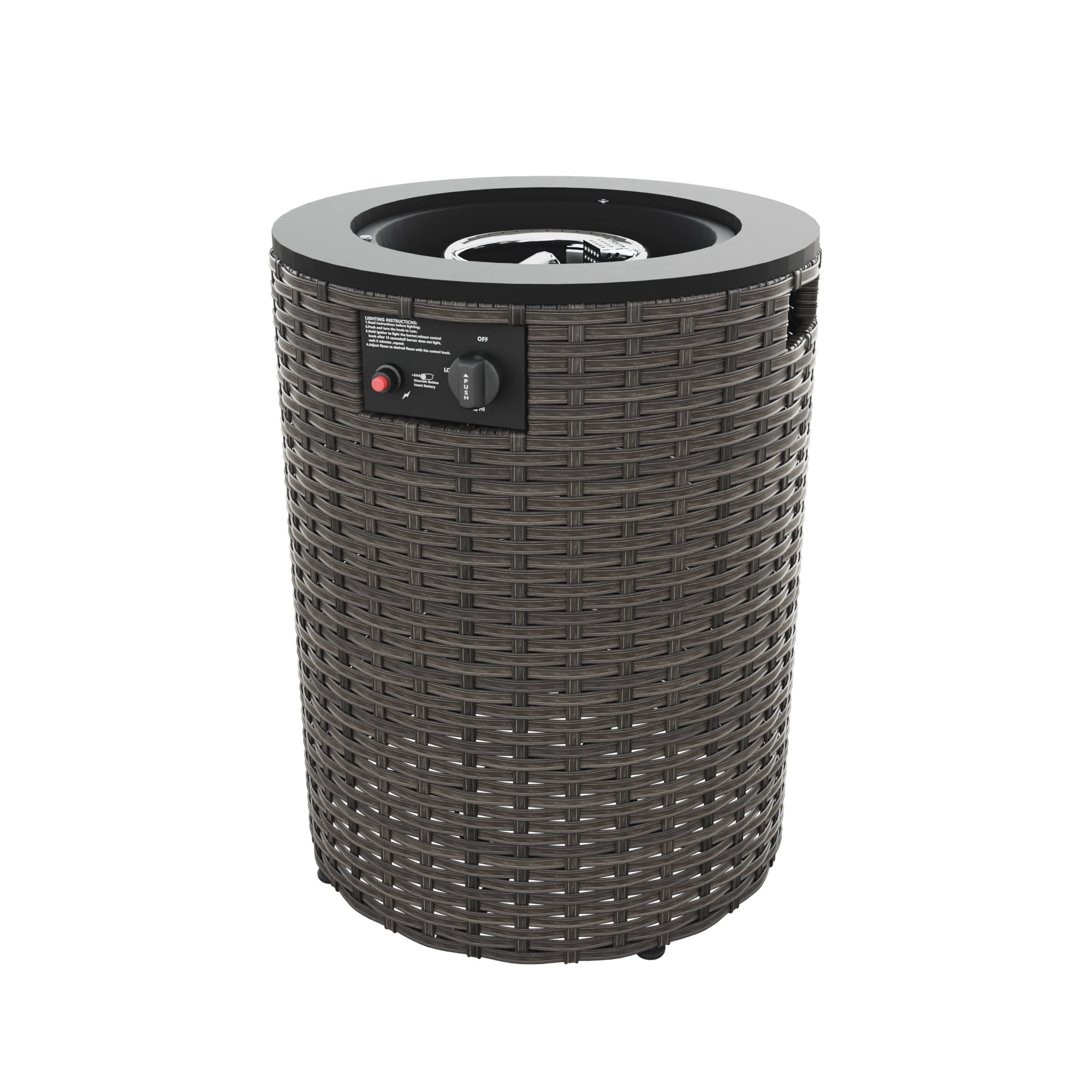 MeetLeisure 18" Gas Fire Pit Table, 50000 BTU Outdoor Rattan & Wicker Propane Fire Pit Table, with Round Black Steel Tabletop,Black&Brown