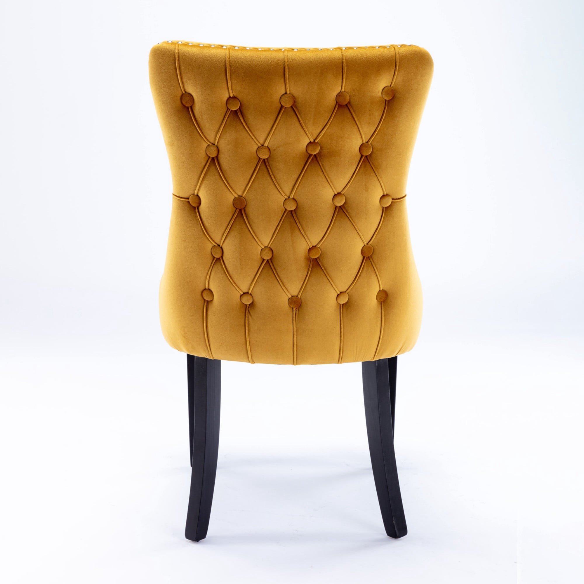 BSHTI 37" Velvet Upholstered Wingback Dining Chairs Set of 2 with Wood Frame, Foam Seat, Rivet Trim, Adjustable Feet for Dining Room (Gold)