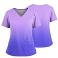 thumbnail image 2 of Gradient Color Scrub Tops Women V Neck Short Sleeve Stretch Nurse Uniform with 2 Pockets Functional Workwear, #01 Light Purple, S, 2 of 6