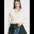 thumbnail image 4 of Camisa de Larga para Mujer, Informal, Holgada, con Cuello en V, para Trabajo Formal, Ropa de Otoño. Crema L, 4 of 9