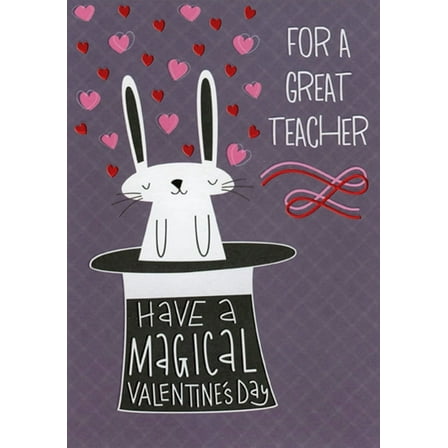 Designer Greetings Rabbit in Magical Hat Juvenile / Kids Valentine's Day Card for Teacher