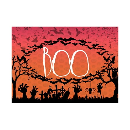 Bats Flying Tombstones Spider Owl Trees Sunset Pumpkin Background Picture Boo Print Scary Halloween Seasonal Decoratio