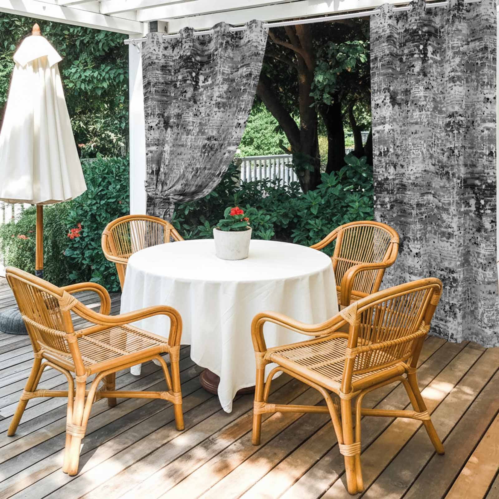 Black Grey Outdoor Curtains for Patio, Abstract Modern Boho Mottled Vintage Sunshade Privacy Drapes Grommet Waterproof Outside Curtains for Porch/Cabana/Balcony 54"x 108", 1 Panel