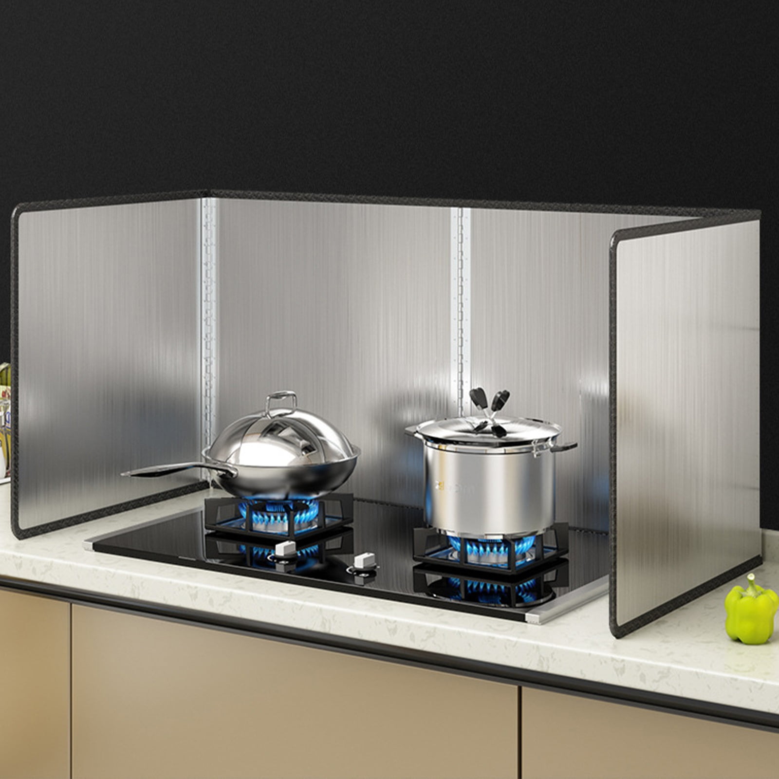 Stainless steel kitchen splash guard, splash guard foldable stove, grease splash guard, 3/4 sided splash guard, gas stove baffle, for stove top, prevent grease from splashing onto the walls