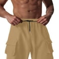 thumbnail image 4 of PiGOGI Men's Work Pants Solid Color Drawstring Elastic Waistband Multi Pocket Casual Comfortable Outdoor Hiking Jogging Khaki M, 4 of 5