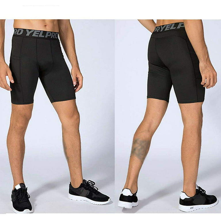 Men 3 Pack Performance Compression Shorts with Phone Pocket Male