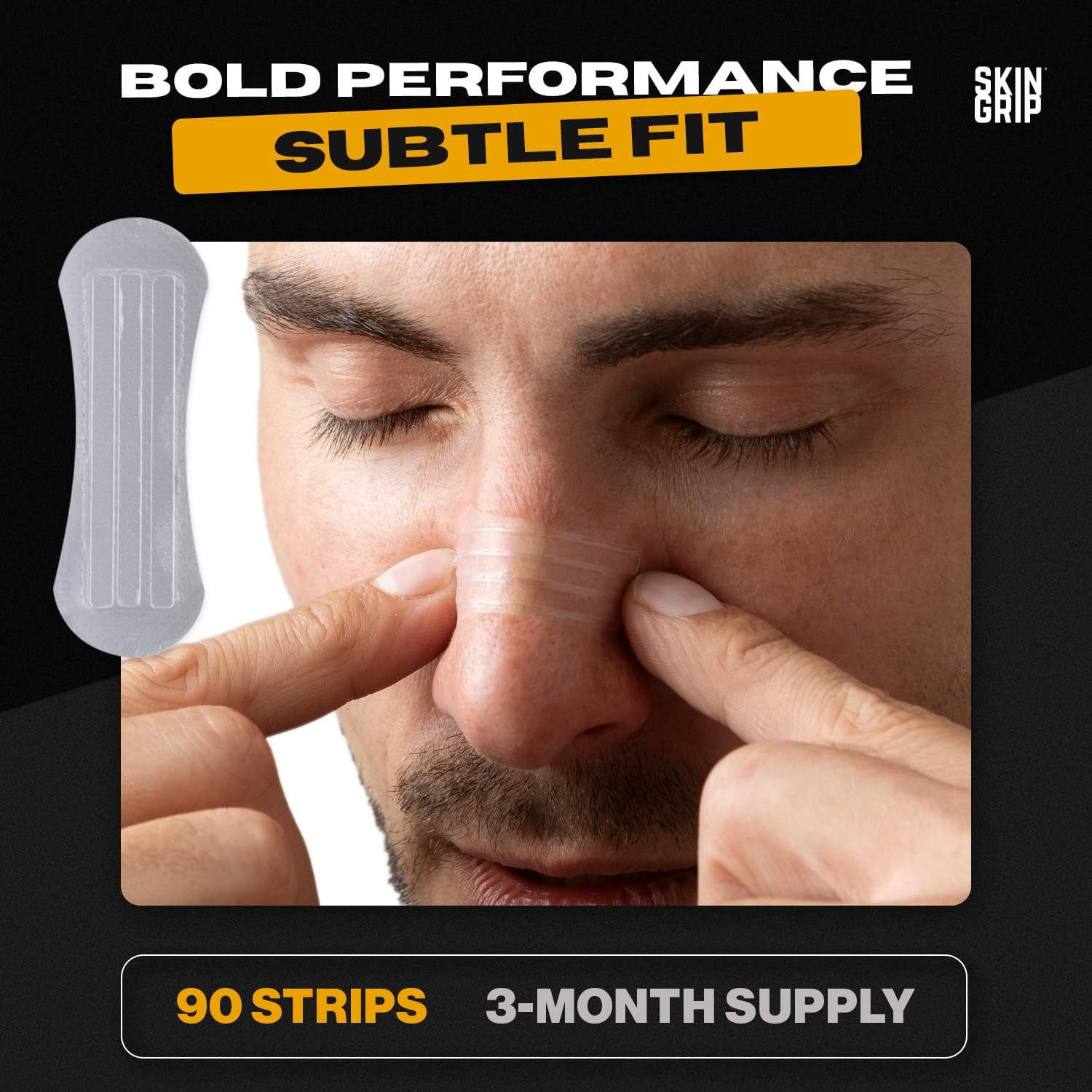 Skin Grip Nasal Strips for Snoring & Breathing –Instant Relief from Nasal Congestion, Drug-Free Snore Strips, All-Day Hold – Sleep Better, Exercise Stronger, Travel Confidently – 90-Day Supply, Clear
