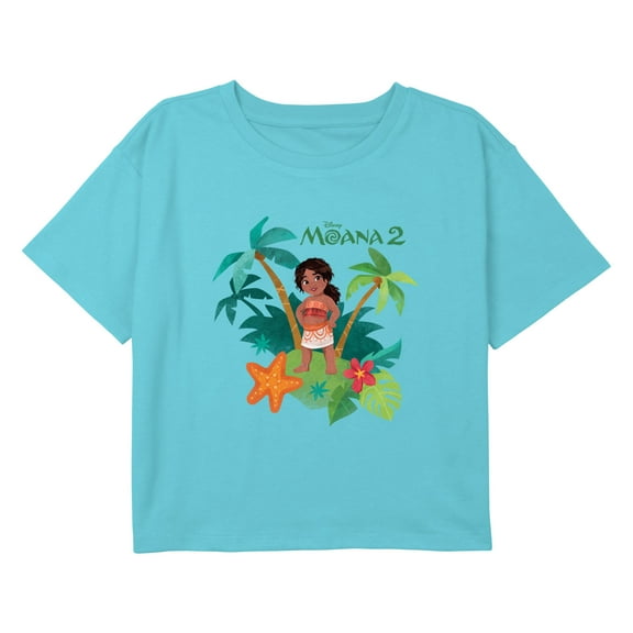 Girl's Moana 2 Simea Island Portrait Logo Graphic Cropped T-Shirt